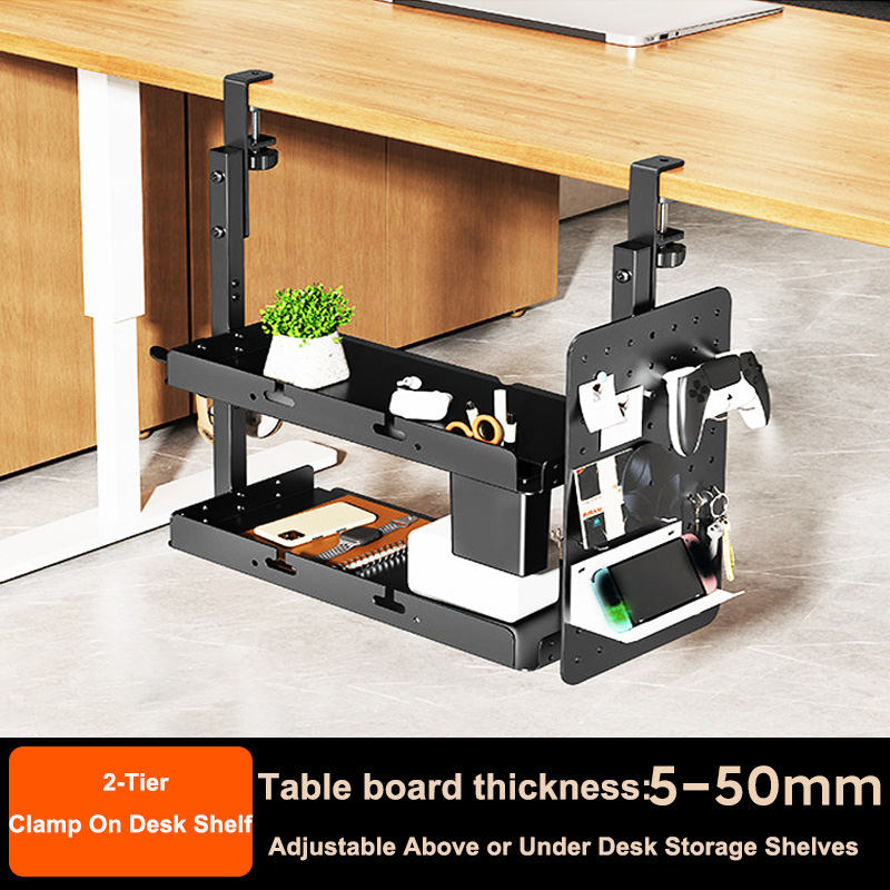 Gaming Accessories Organizer - 클램프형 14인치 책상 위/아래 2단 선반