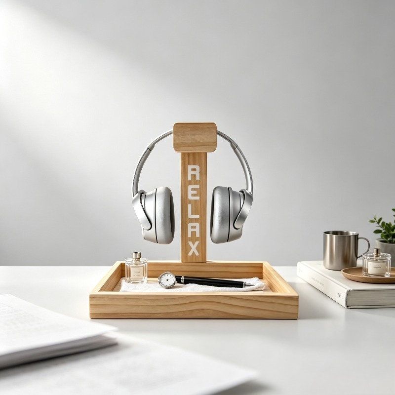 Gaming Accessories Organizer - 나무 재질 게이밍 헤드셋 스탠드, 헤드폰