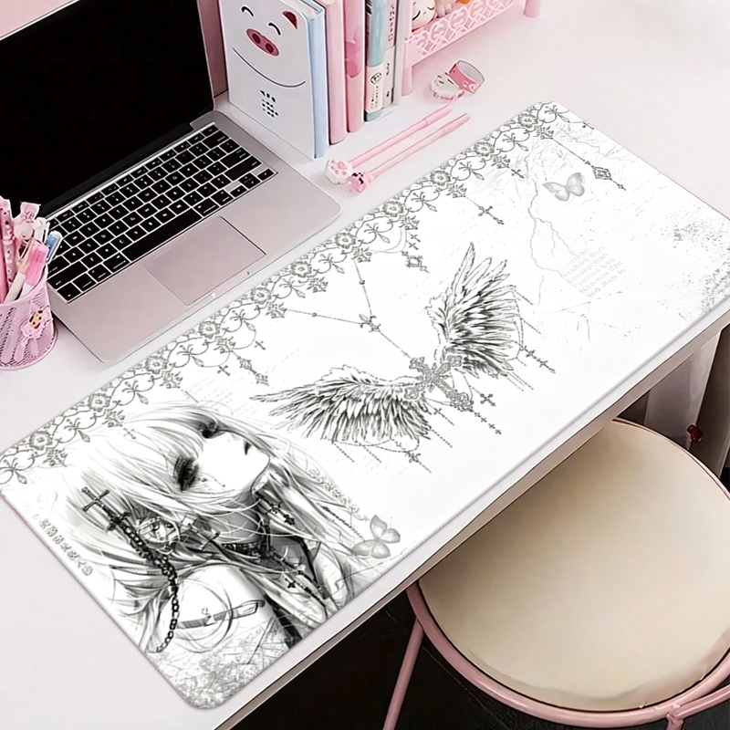가죽 마우스 패드 블랙 화이트 애니메이션 미학 천사 소 - Gaming Accessories Desk 리뷰 및 가격